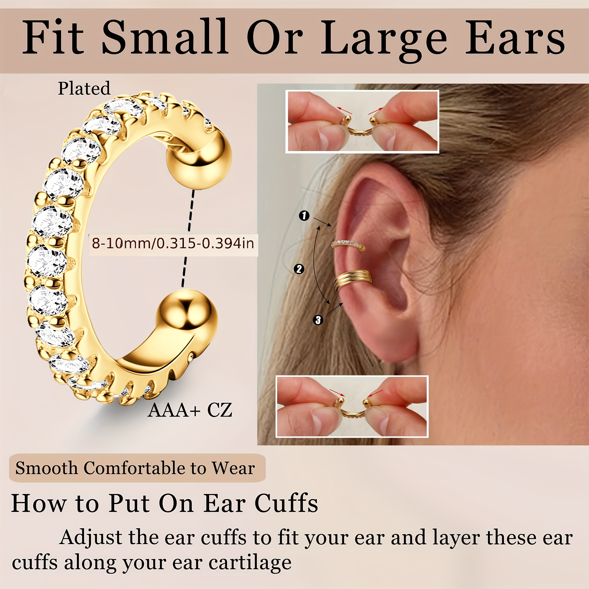 3pc Golden Ear Clips No Piercing Geometric Ear Jewelry Set